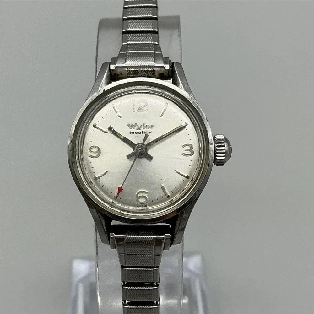 Vintage Wyler Incaflex Womens Watch 22mm Silver Dial Manual Wind Stainless Band